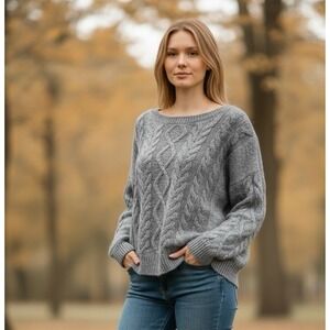 Lucky Brand Women's XXL Oversized Cable Knit Sweater Gray New Wool Bld.